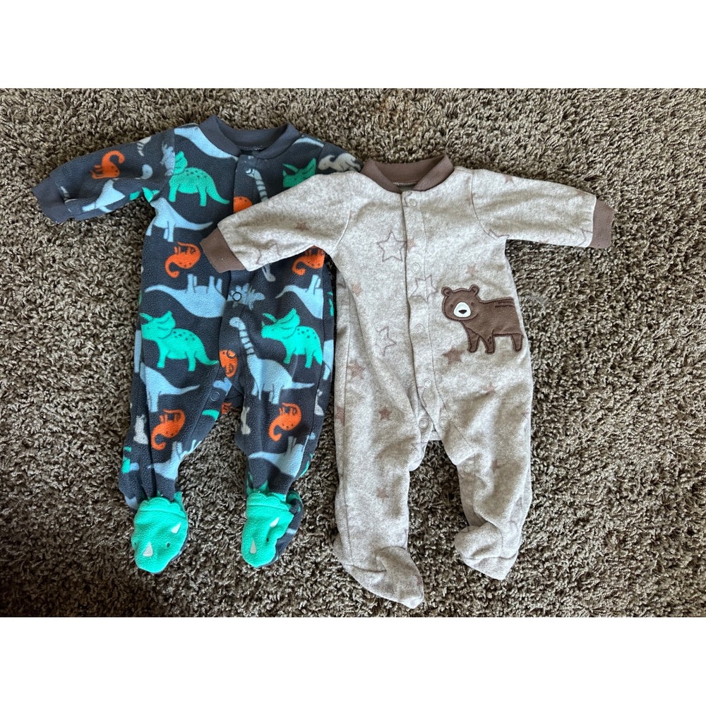 Child of Mine by Carters Preemie Fleece Footed Pajamas Set of 2 Dinosaur Bear